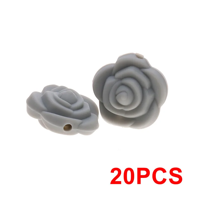 86 Light Gray 20 шт. мини-цветок розы Силиконовые Детские Прорезыватели бусины BPA бесплатно Новорожденные прорезывание зубов ожерелье браслет установка DIY Binfant уход подарки - Цвет: 86 Light Gray