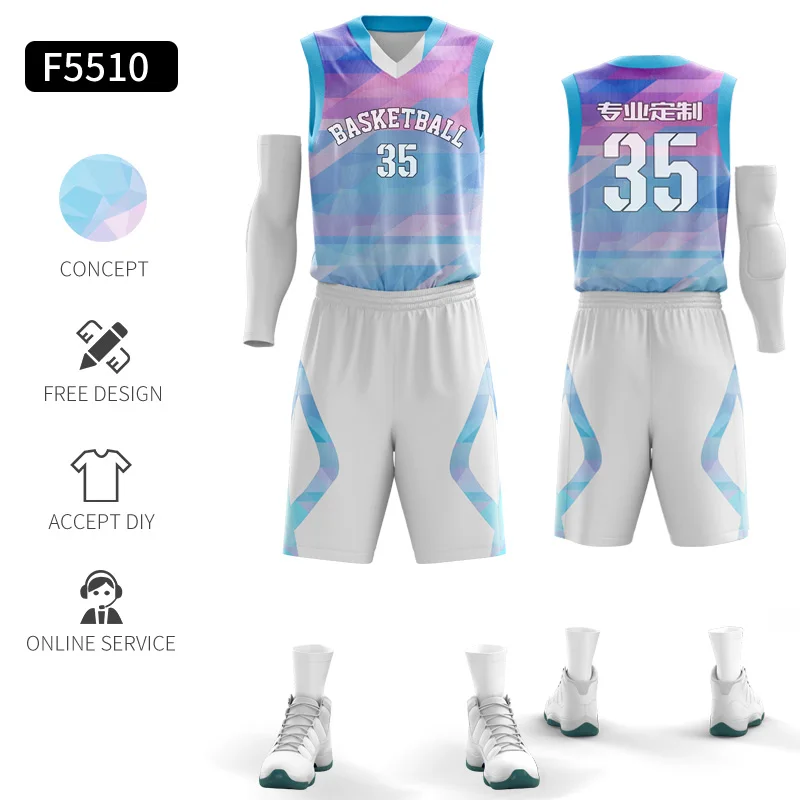 F5510 Мужская баскетбольная форма 4XS-5XL, баскетбольные майки, быстросохнущая баскетбольная рубашка и шорты, дышащая спортивная одежда - Цвет: F5510