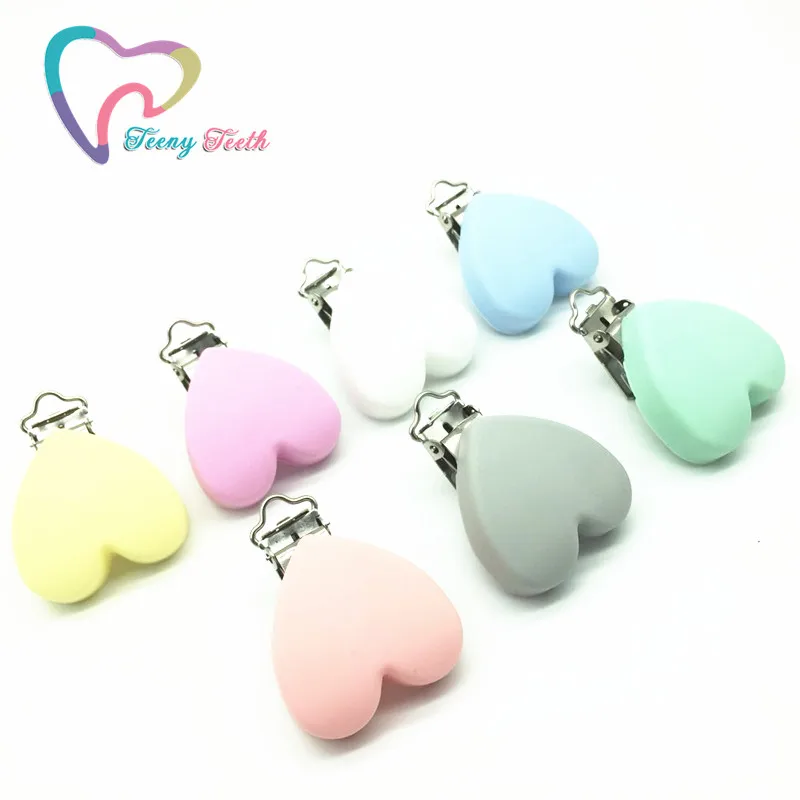 TeenyTeeth 1PC Mint Heart Love Shaped Pacifier Clip Silicone Baby Teether teething Accessories Non-toxic Nipple Clasps DIY | Украшения и
