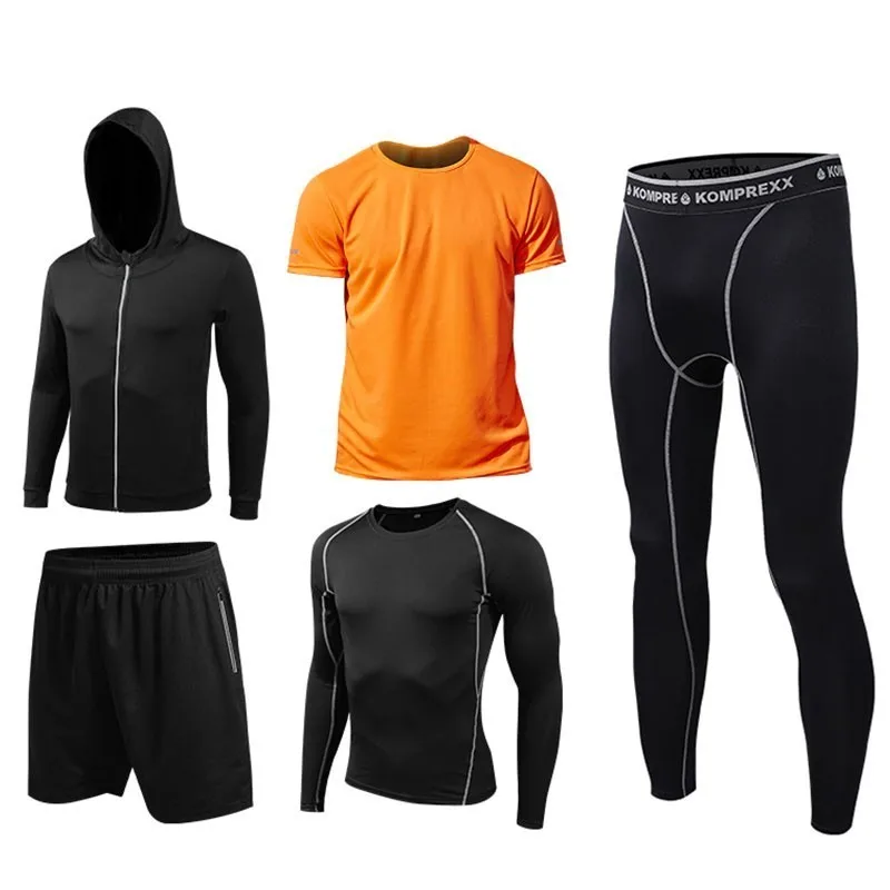 Men sportswear-O5 Мужская спортивная одежда, черный, серый, белый спортивный костюм, Мужская эластичная одежда для тренировки в спортзале, дышащая тренировка бега трусцой комплект для бега - Цвет: Men sportswear-O5