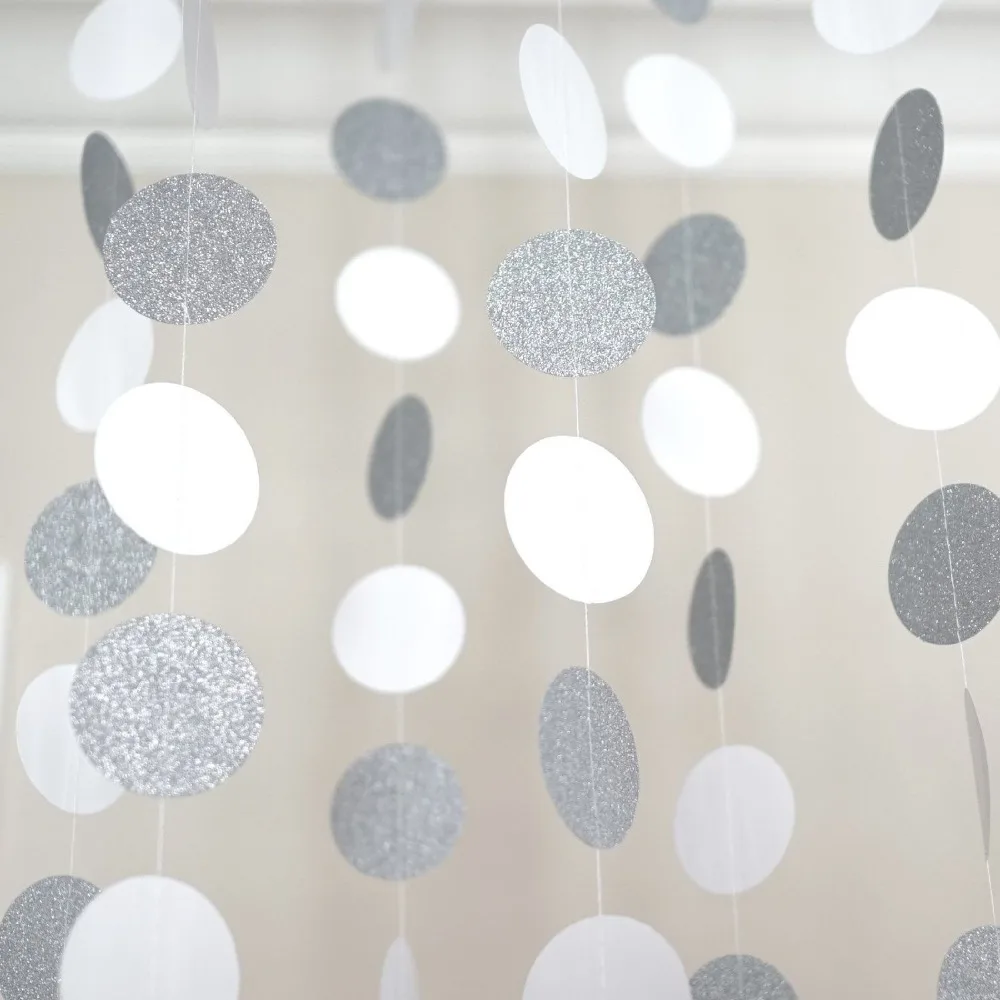 [PGP] серебряная и белая бумажная круглая гирлянда свадебный душ новогодний