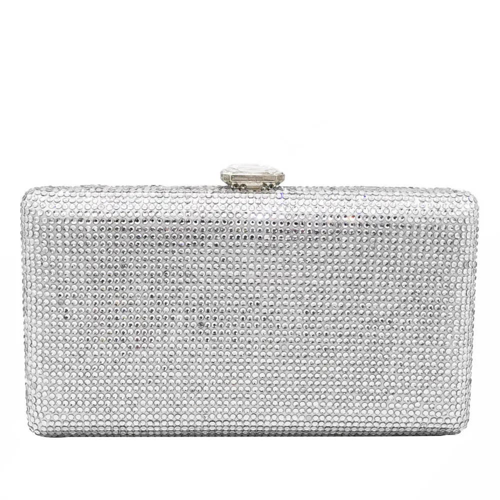 Silver Crystal Bag Boutique De FGG вечерние сумочки-клатчи со стразами цвета шампанского для женщин, сумочка для свадьбы, коктейля, ужина, дамские сумочки и кошельки - Цвет: Silver Crystal Bag