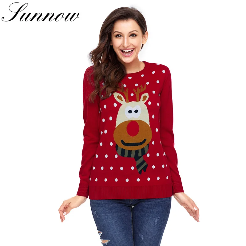 SUNNOW новый женский свитер Дамский принт свитера Рождественский теплый джемпер