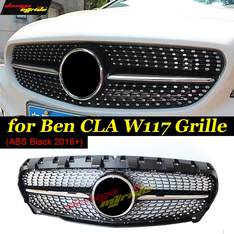 Передняя Алмазная решетка для гриля Mercedes CLA W117 C117 X117 глянцевые черные грили CLA200