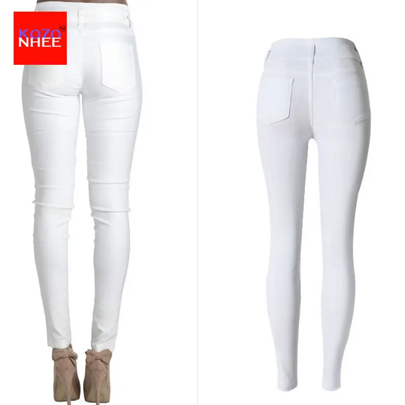 Белые эластичные джинсы карандаш с высокой талией|jeans with high waist|jeans withwhite stretch jeans |