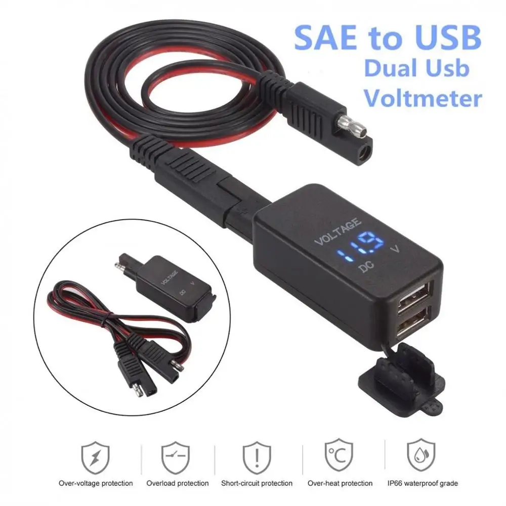 

Lighter Charger Cigarette Adapter Voltmeter Motorcycle Dual USB Port Voltage Display with Waterproof for Car Motor Universal