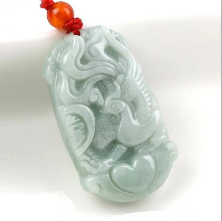 40*23*7mm Natural jadeite jade Dragon and Phoenix Yu pei love's Jade pendant necklace for women men | Украшения и аксессуары