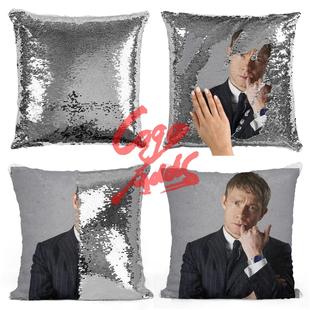 

Martin Freeman wedding birthday party photo sequin cushion cover custom image reversible sequin mermaid pillowcase