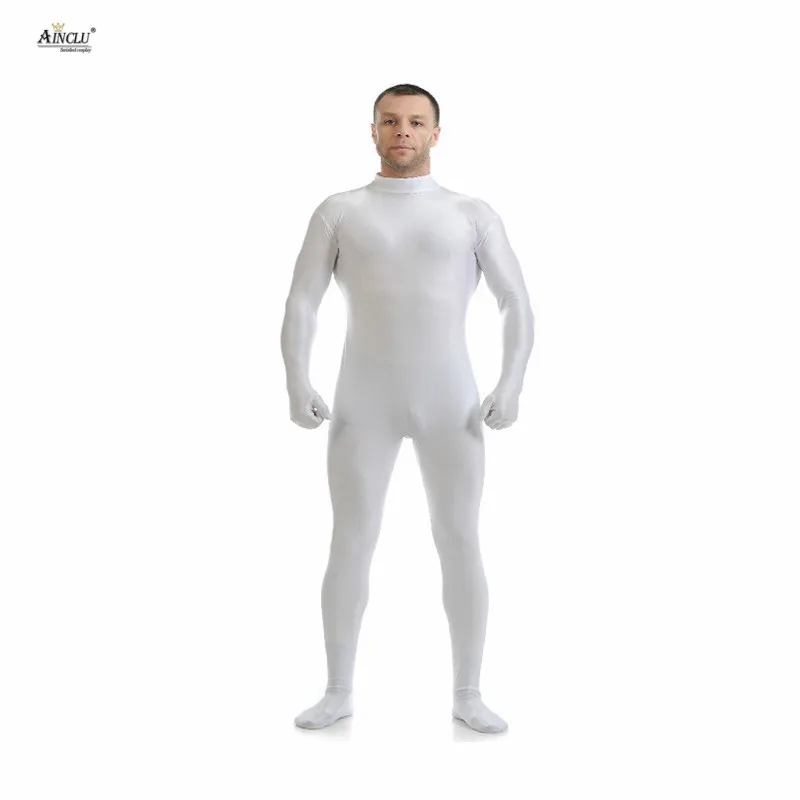 

Ainclu Mens Spandex Nylon Zentai White Body Second Skin Tight Without Head Dancewear Costume Hallween Adults Bodysuit