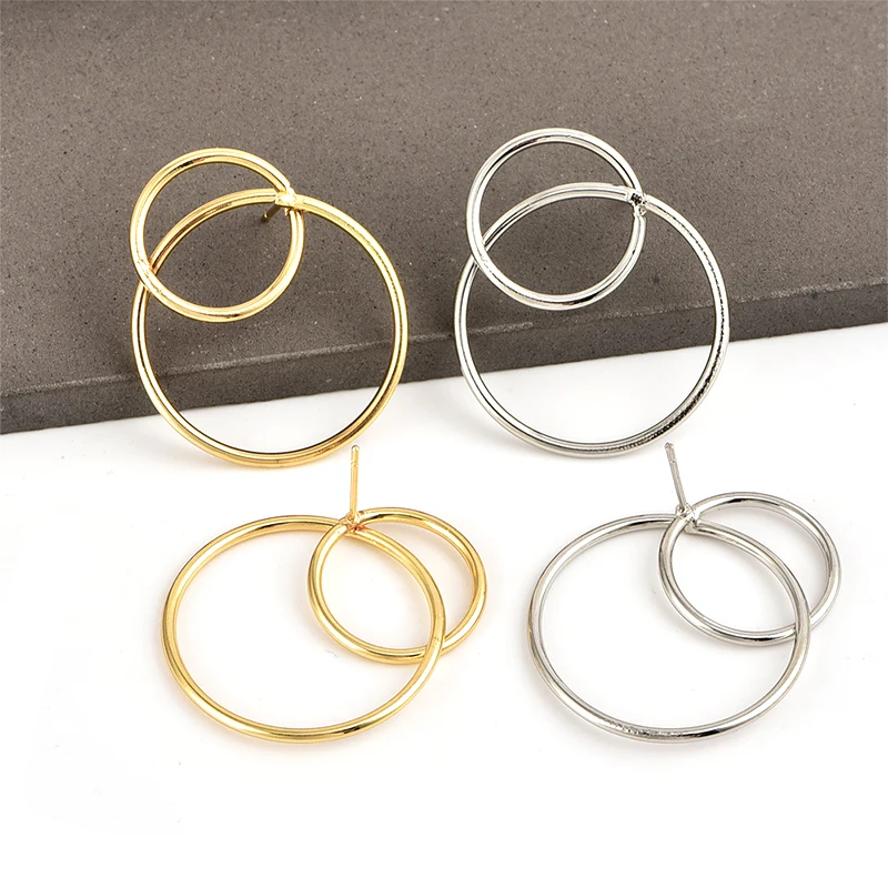 2 Pcs/Set Bohemian Simple Exquisite Geometric Openwork Double Circle Gold Silver Color Earrings Women Fashion Party Jewelry | Украшения и