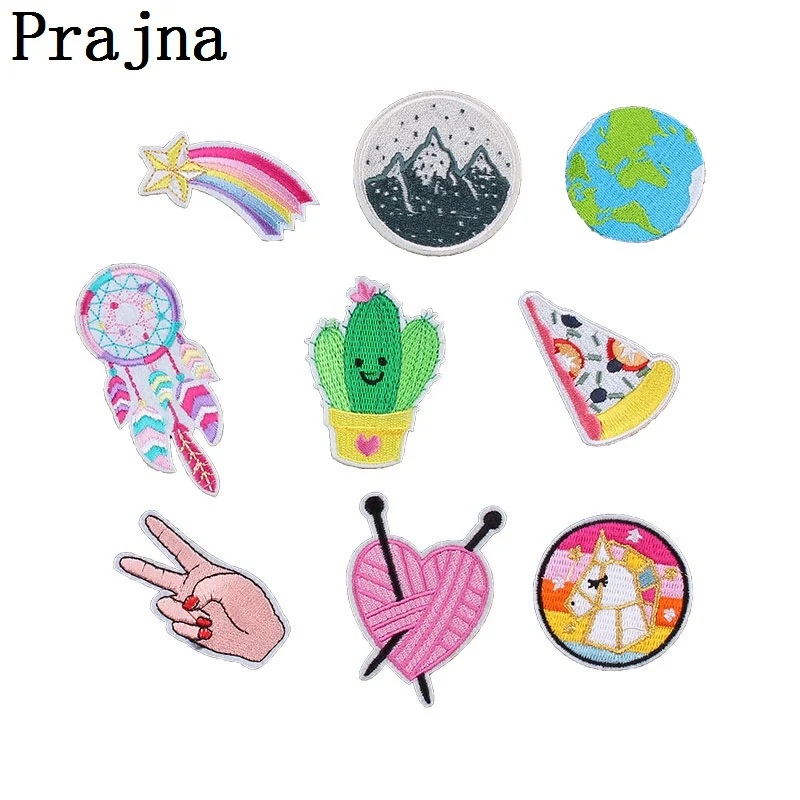 Зеленый Prajna 9 шт./лот нашивки единорог Радуга НЛО планета шитье вышивка мультфильм нашивка полоса на одежде дешевая аппликация - Цвет: Зеленый