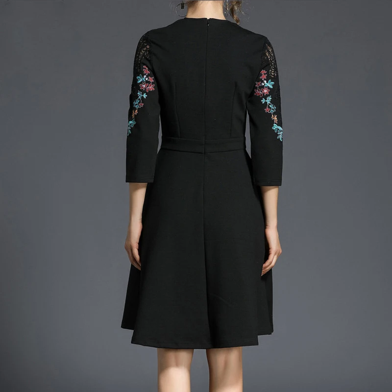 ZOSOL Spring New Women Embroidered Lace Party Dresses Vestidos High-End V-neck stitching Female Slim Vintage Black Dress 20 | Женская