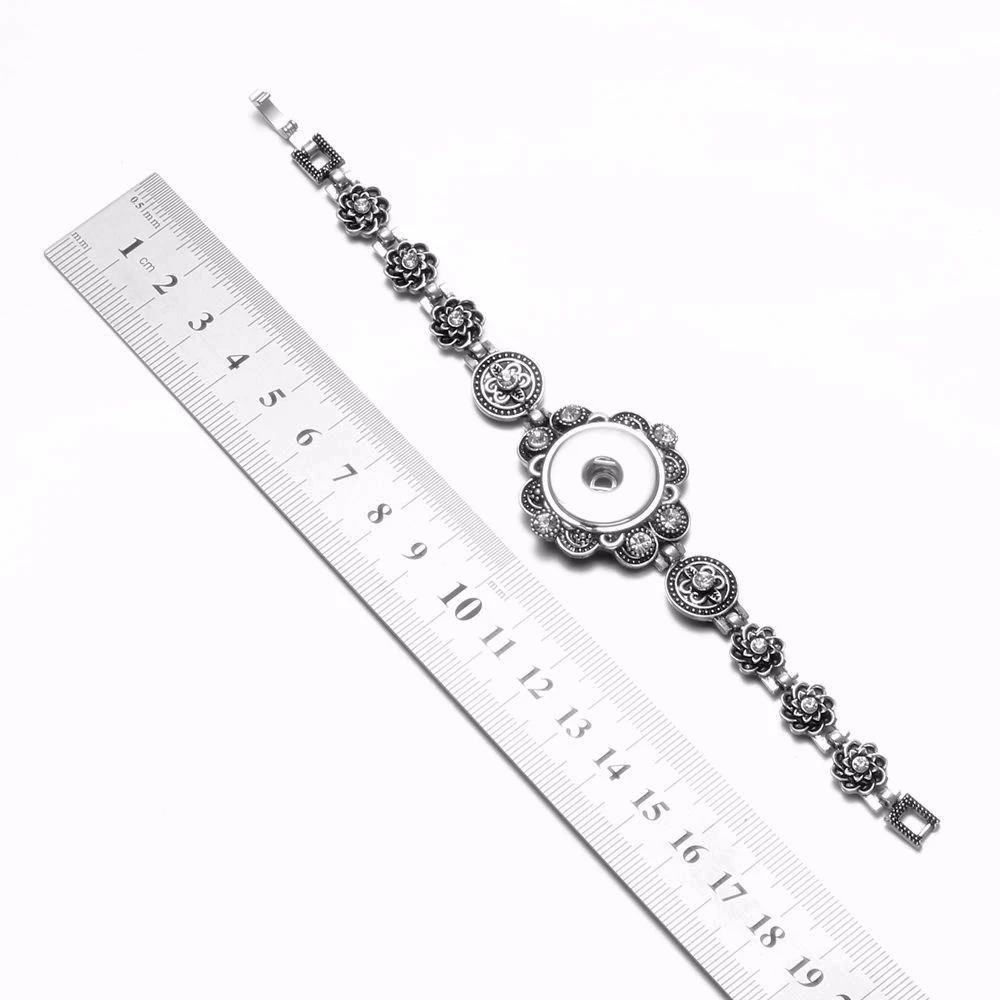 ROYALBEIER New Flower Rhinestone Charms Bracelet Snap 18-20mm Fit 18mm Button For DIY Snaps Jewelry SZ0475 | Украшения и