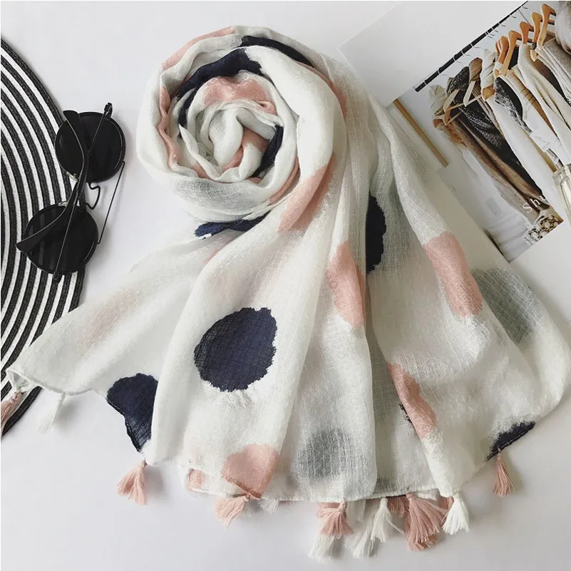 Осенний Модный женский длинный шарф с кисточками шали яркий розовый синий