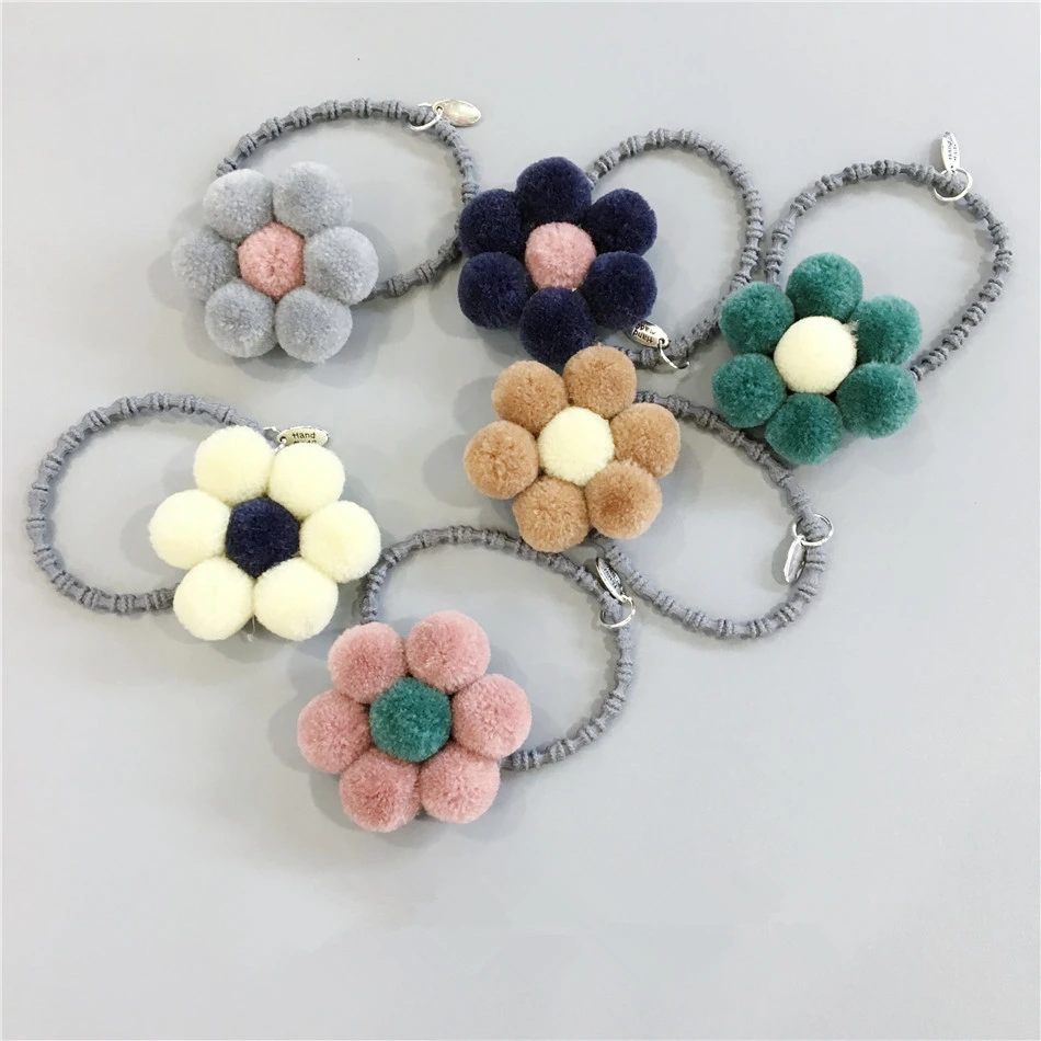

1 Pcs Fashion Cute color wool ball flower Elastic Hair Bands Headband For Girls Rope Ponytail Holder Hair Accessories Scrunchy