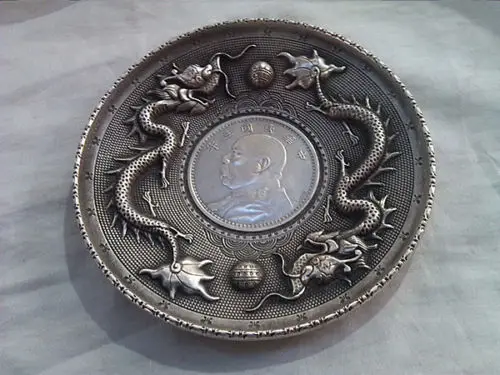 Продуманная китайская памятная монета miao silver-тарелка с драконом