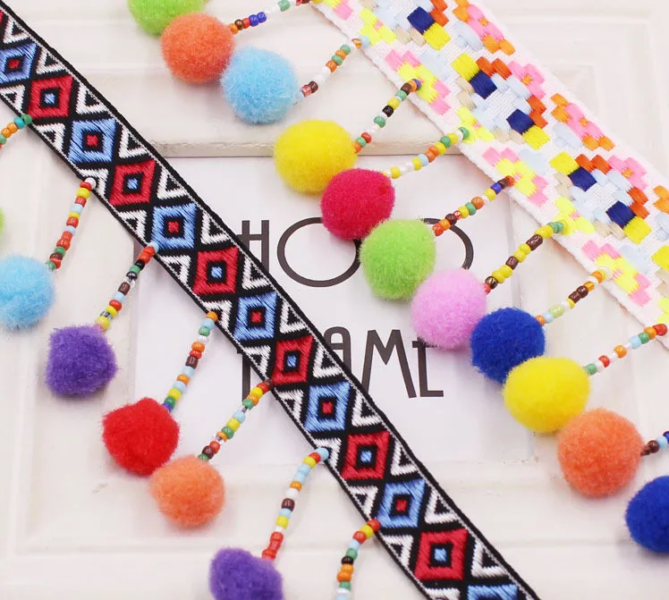 1 ярд бусины с кисточкой кружевная отделка в богемном стиле лента помпоном для