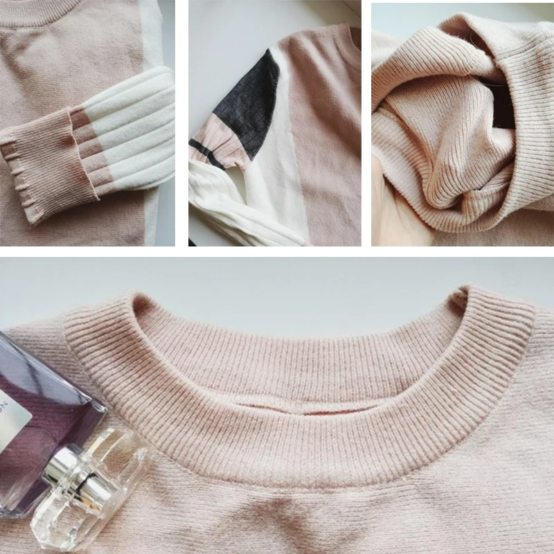 GIGOGOU Autumn Winter Sweater Women Contrast Color Pullover Jumper Long Sleeve O-Neck Knitted Tops Outwear Pull Femme | Женская одежда