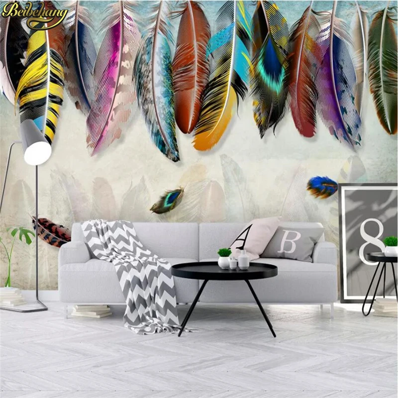 

beibehang Custom wallpaper murals American minimalist fashion colorful hand-painted feathers texture art wall papel de parede