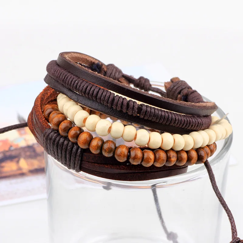 2017 Ретро стиль кожаный ручной украшения деревянные Кожаные плетеные бусы работы