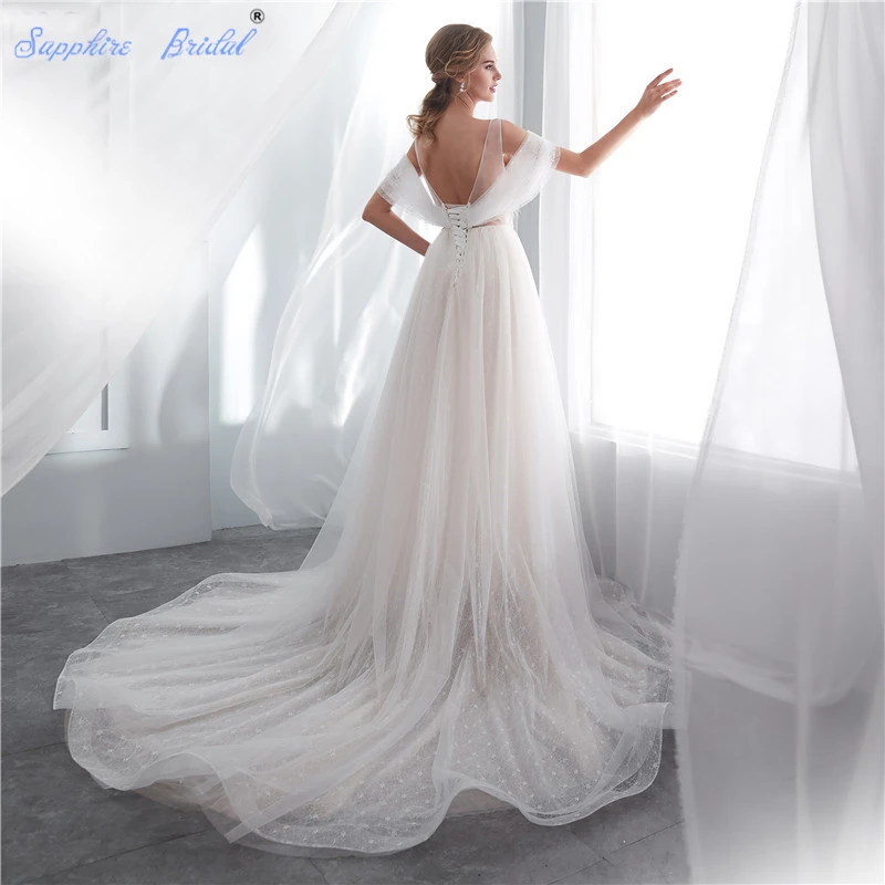 Сапфировое свадебное пляжное платье для невесты 2019 Vestido De Noiva с перьями