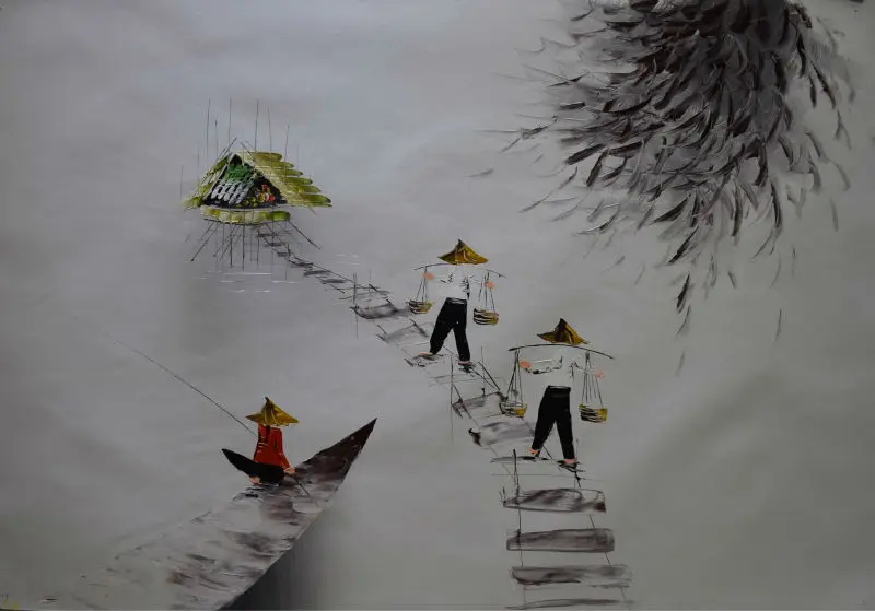 Ручная роспись маслом на холсте вьетнамский ландшафт рыболовная живопись холст