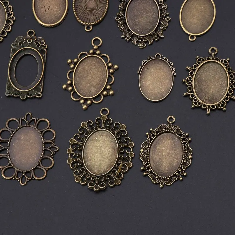 20 шт Пустой поднос, смешанные рамки кабошона, ободок, поднос, установка подвесок, ожерелье, сделай сам, аксессуары для ювелирных изделий, изготовление украшений