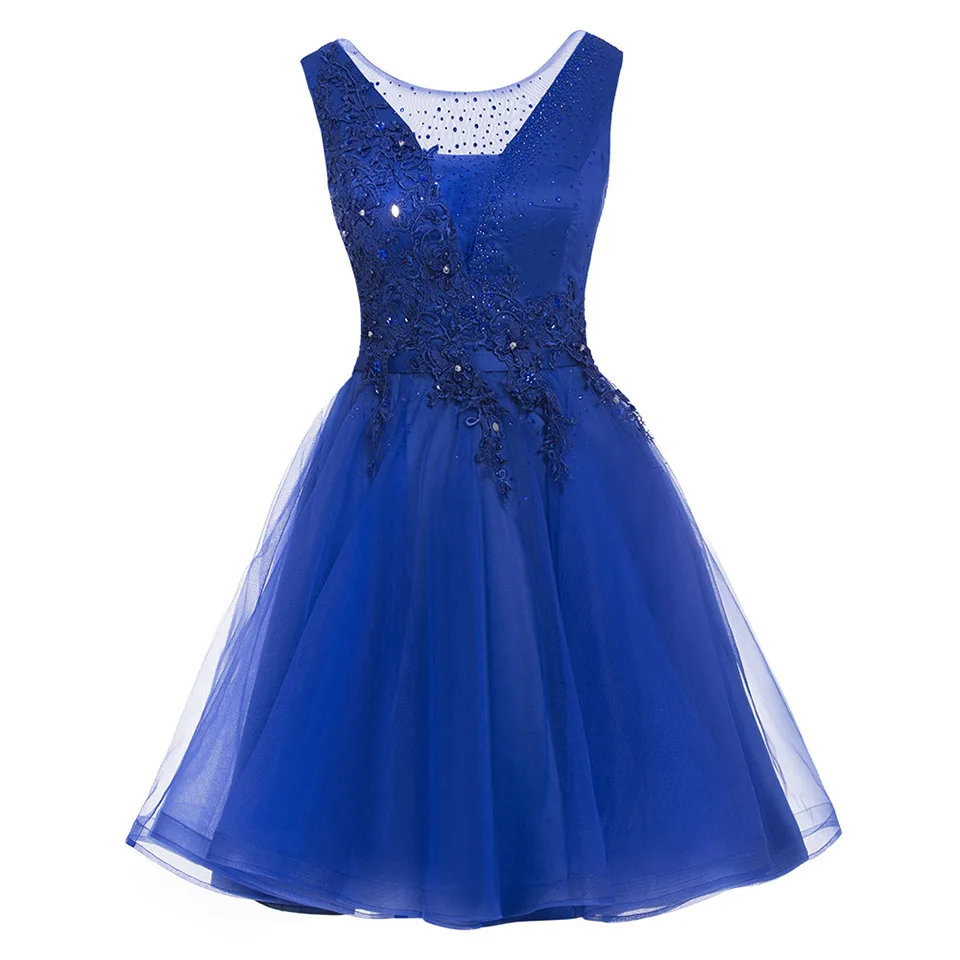 Dark Navy Dressv appliques cocktail dress dark navy scoop neck sleeveless knee length a line beading homecoming short cocktail dresses - Цвет: Dark Navy