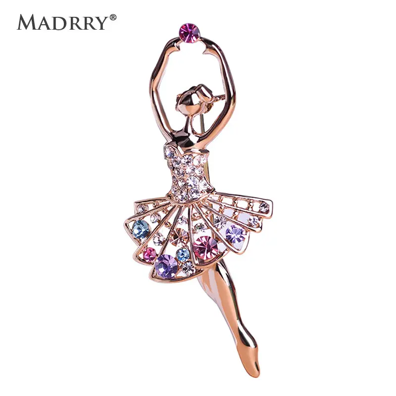 

Madrry Alloy Metal Ballet Dance Girl Brooch Pin Up Hijab Pins Full Crystals Broche Wedding Souvenirs for Women Kawaii Broach