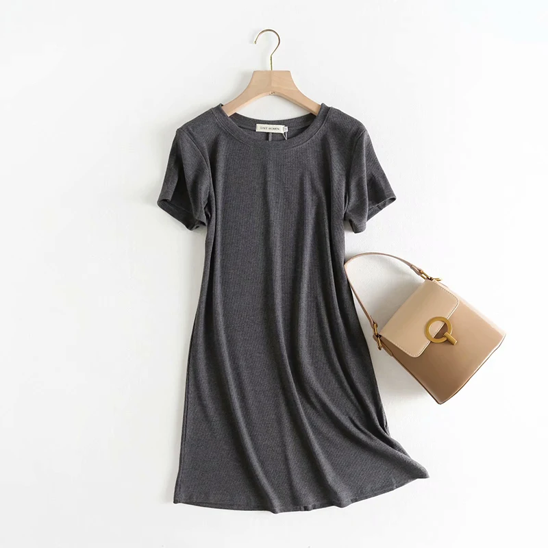 2019 летнее серое хлопковое мини-платье Женская Повседневная футболка с короткими
