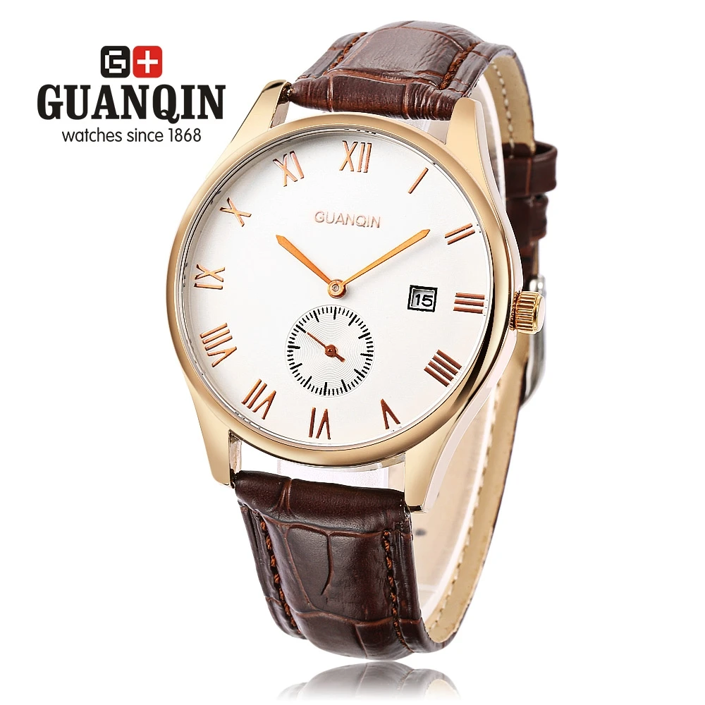 GUANQIN GQ13003 Мужские кварцевые часы хронограф отображение даты Кожаный ремешок