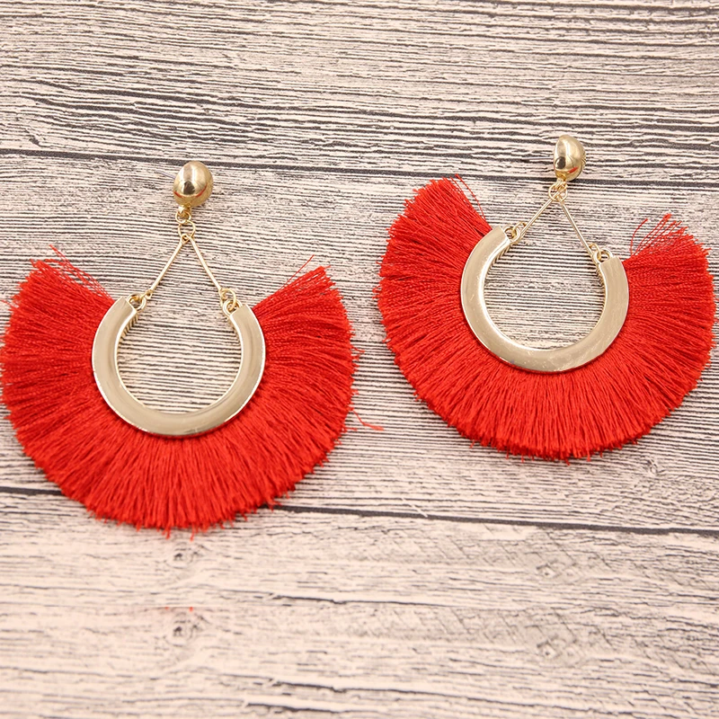 Черные/красные цветные серьги с кисточками для женщин в виде колец