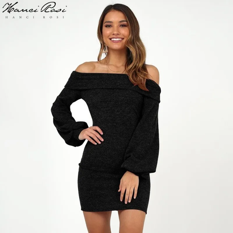 HANCI ROSI осеннее платье женское Courte Robe Femme Vestidos Jurk платья Jurkjes Slash Шея уличная