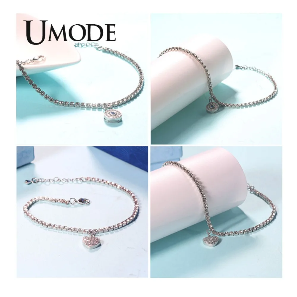 Женский браслет с кубическим цирконием UMODE в форме сердца цепочкой злой глаз