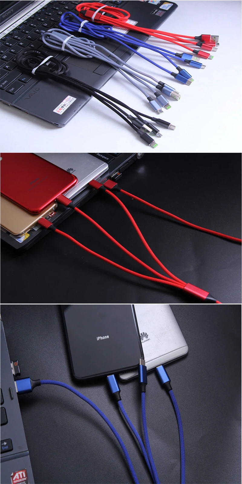 3 в 1 3 в 1 3 в 1 USB кабель 2A Быстрая зарядка Micro USB+ кабель type C 120 см нейлоновый плетеный кабель для samsung Xiaomi HUAWEI ASUS