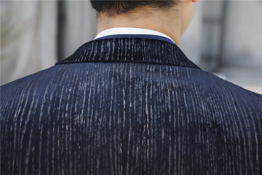 Вечерние костюмы для выпускного для Для мужчин Slim Fit Комплект из 3 предметов бархатный костюм Человек Свадебный костюм Homme Mariage элегантный приличный костюм к ужину мужской Q673