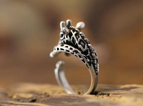 Cute Giraffe Ring Women's Girl's Retro Burnished Animal Adjustable Free Size Wrap Black Crystal gift idea fashion | Украшения и