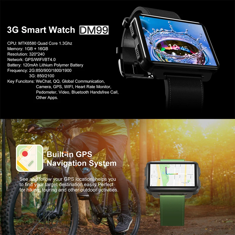 XGODY DM99 3g HD видео Смарт часы 1200 мАч мужские Супер экран gps Wi Fi Bluetooth фитнес браслет
