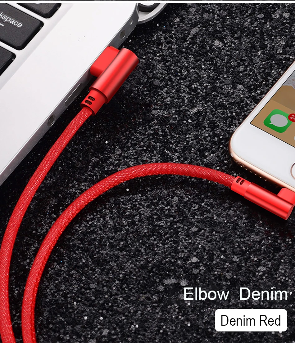 NOHON 90 градусов джинсовый USB зарядный кабель для iPhone X XS MAX XR 8 7 6 6S 5 5S Plus освещение зарядный кабель для передачи данных для Ipad Mini 1 2 м