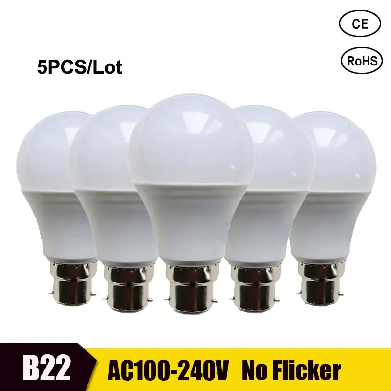 5 шт. светодиодный светильник B22 Lampada Lampe Bombilla Lamparas 3 Вт 7 9 12 15 18 110 В 220 в холодный