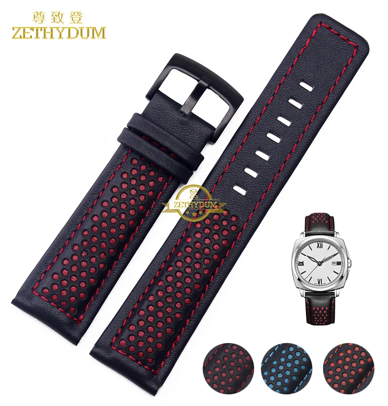 Ремешок для часов из натуральной кожи 22 мм мужские часы с ремешком черные красным