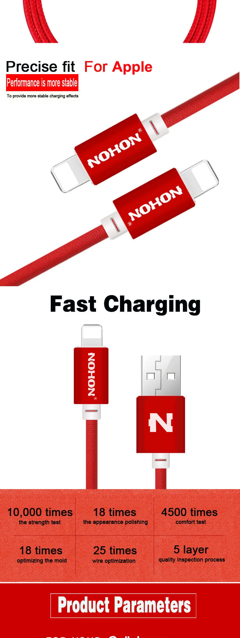 NOHON 8-контактный usb-кабель для быстрой зарядки для Apple iPhone 8, 7, 6 Plus, 5, 5S, 5C, iPad, iPod, iOS 9, 10, usb-кабель для зарядки и синхронизации данных