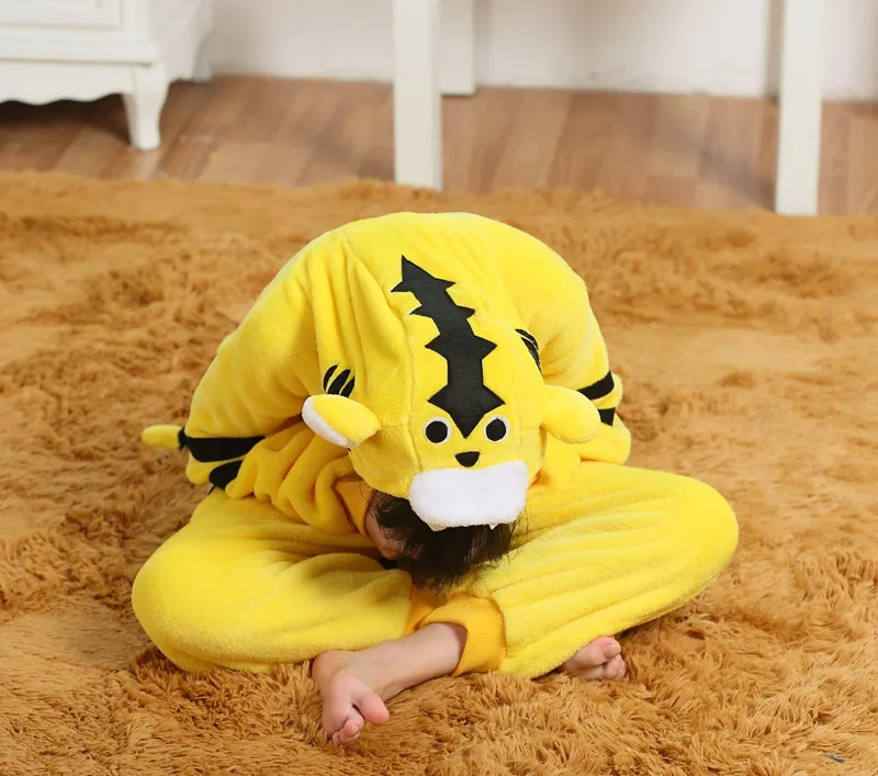 Фланелевые костюмы кигуруми с желтым тигром для детей детские комбинезоны