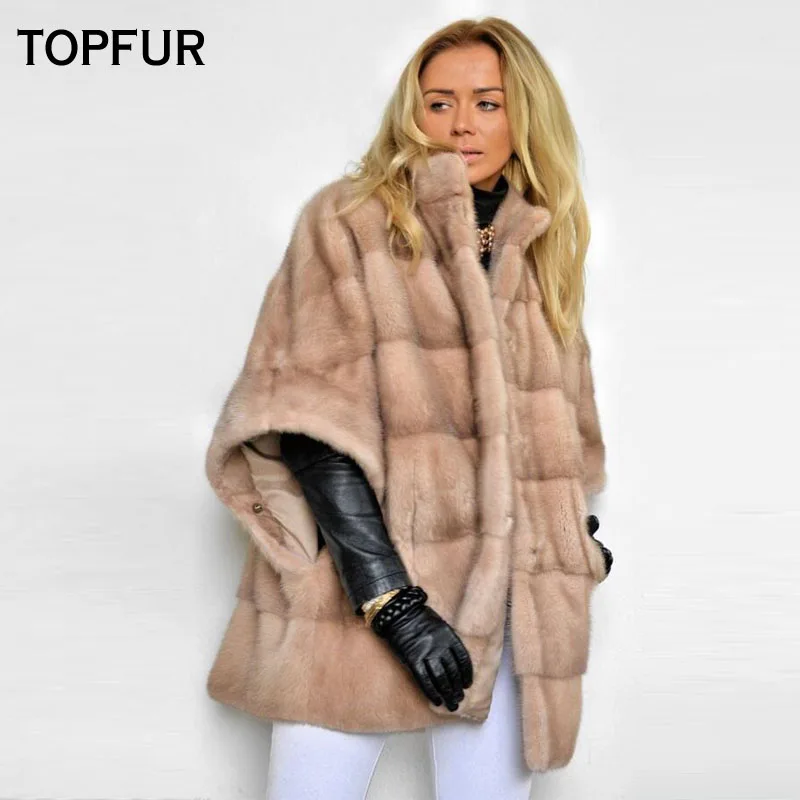 Женская шуба из натурального меха норки TOPFUR зимняя натуральной кожи с рукавом