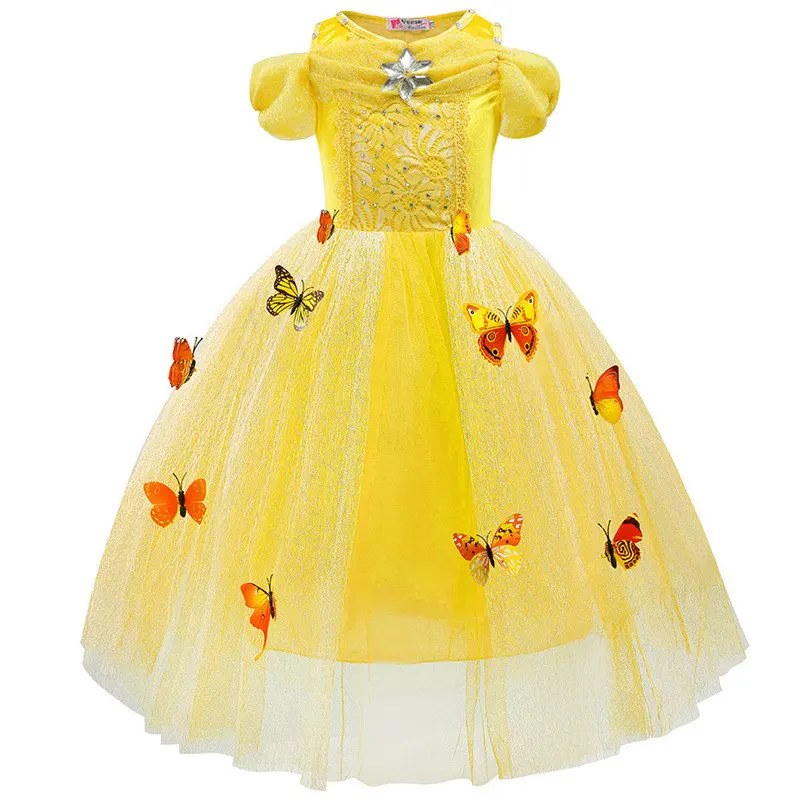 Disney Solid Color Cartoon Lace Dress Cinderella Princess Mesh Girl Fluffy Ice Romance | Детская одежда и обувь