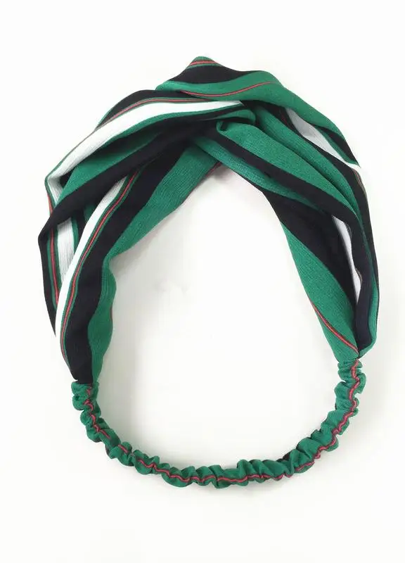 [Aiweier] Womens Hairpins Green Striped Retro Elastic Hairbands Headband Accessories Cross Adult Clip Bandana For Females KL5894 - Цвет: As picture