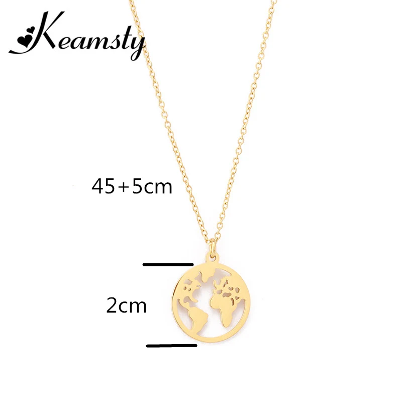 Keamsty Letra S World Map Necklace Pendant Set Silver Rose Gold Initial Letter 316L Stainless Steel Jewelry for Women | Украшения и