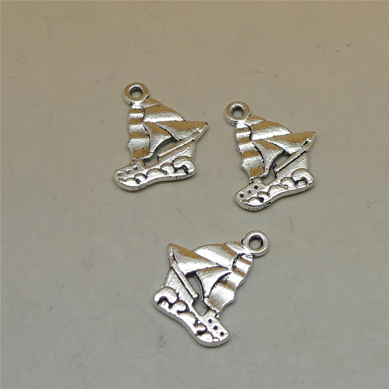 

100Pcs/lot Antique Silver Sailboat Charms Tiny Boat Pendant 20x18mm DIY Handmade Jewelry