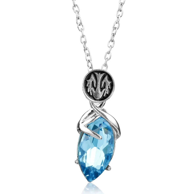 

HEYu New Fashion Anime Final Fantasy X Save Crystal Blue Gem Stone Chain Pendant Necklace Cloud Strife Yuna Cosplay Gift