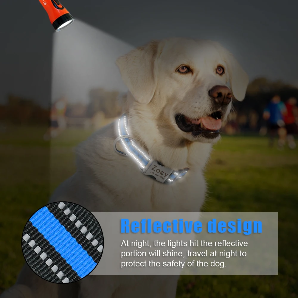 Personalized Dog Collar Reflective Pet Nylon Dog Tag Collar Custom Dog ID Name Collars Engraved For Medium Large Dogs Perro S-L